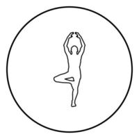 homem fica na posição de lótus fazendo ilustração de cor preta de ícone de silhueta de ioga em círculo redondo vetor