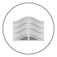 ícone de portões forjados em círculo redondo contorno ilustração vetorial de cor preta imagem de estilo plano vetor