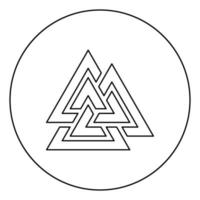 ícone de símbolo valknut em círculo redondo contorno ilustração vetorial de cor preta imagem de estilo plano vetor