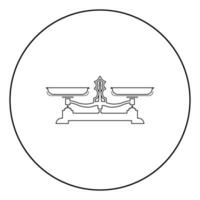 balanças de equilíbrio armazenar balança ícone de libra em círculo redondo contorno ilustração vetorial de cor preta imagem de estilo plano vetor