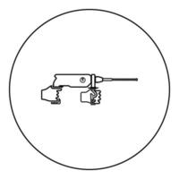 furadeira de martelo elétrico na mão segurando a ferramenta usar o braço usando o ícone da ferramenta elétrica no círculo redondo ilustração vetorial de cor preta imagem de estilo de contorno sólido vetor