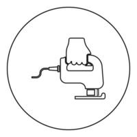 ferramenta de serra elétrica serra manual em uso ícone de braço em círculo redondo ilustração vetorial de cor preta imagem de estilo de contorno sólido vetor