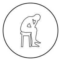 homem segurando sua silhueta de problema de conceito de cabeça sentado sem ícone de assento ilustração de cor preta em círculo redondo vetor