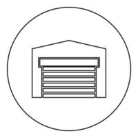 porta da garagem para o ícone do armazém do hangar do obturador do carro em círculo redondo cor preta ilustração vetorial imagem contorno linha de contorno estilo fino vetor