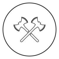 ícone de dois eixos viking de duas faces delineia vetor de cor preta em círculo redondo ilustração imagem de estilo plano