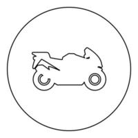 moto silhueta moto esporte ícone de bicicleta em círculo redondo cor preta ilustração vetorial imagem contorno linha de contorno estilo fino vetor