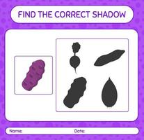encontre o jogo de sombras correto com o taewa roxo. planilha para crianças pré-escolares, folha de atividades para crianças vetor