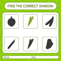 encontre o jogo de sombras correto com quiabo. planilha para crianças pré-escolares, folha de atividades para crianças