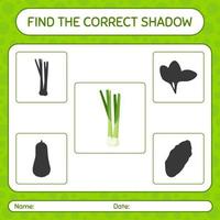 encontre o jogo de sombras correto com cebolinha. planilha para crianças pré-escolares, folha de atividades para crianças vetor