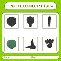 encontre o jogo de sombras correto com abóbora de bolota. planilha para crianças pré-escolares, folha de atividades para crianças vetor