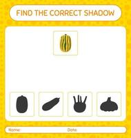 encontre o jogo de sombras correto com abóbora delicada. planilha para crianças pré-escolares, folha de atividades para crianças vetor