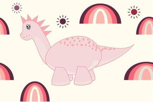 ilustração em vetor padrão animal dinossauro rosa sem costura