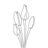 página de coloração de flor fresca natural do elemento de design de tulipa de arte de linha vetor