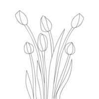 ilustração de arte de ramo de tulipa no elemento gráfico de vetor de linha desenhada à mão monocromática