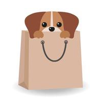 ilustração de um cachorro fofo em uma sacola de compras vetor