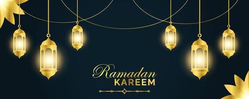 bandeira do ramadan kareem. modelo gráfico de feriado islâmico do ramadã com ornamento de ouro e luz vetor