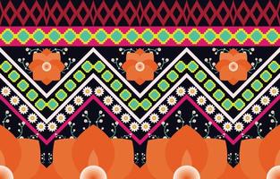 tecido colorido de flores, padrão étnico geométrico em design de fundo oriental tradicional para tapete, papel de parede, roupas, embrulho, batik, estilo de bordado de ilustração vetorial. vetor