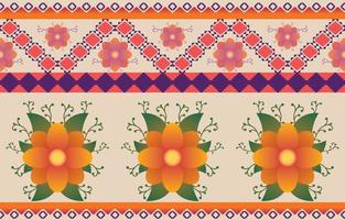 tecido colorido de flores, padrão étnico geométrico em design de fundo oriental tradicional para tapete, papel de parede, roupas, embrulho, batik, estilo de bordado de ilustração vetorial. vetor