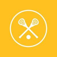 ícone de lacrosse, sinal, cruzes cruzadas, bastões de lacrosse e bola, pictograma de lacrosse, ícone plano, ilustração vetorial vetor