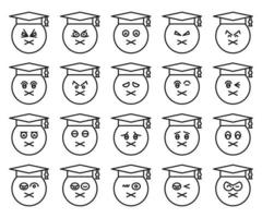 conjunto de emoticons de linha de estudante mudo vetor