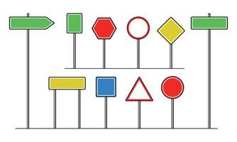 sinais de trânsito, conjunto de tráfego de rua em branco. coleção de placas informativas. ilustração vetorial no isolamento de fundo branco vetor
