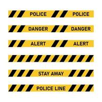conjunto de fita policial. perigo de fita amarela e preta, aviso, cuidado, alerta, atenção. ilustração vetorial vetor