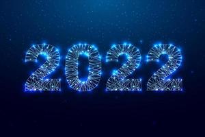 cartão de feliz ano novo 2022. design de estilo baixo poli. números de uma malha de arame poligonal. ilustração em vetor abstrato em fundo escuro.