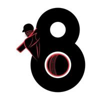 número 8 moderno com design de modelo de logotipo de esportes de críquete. design de logotipo de jogador de críquete. design vetorial de rebatidas de críquete. logotipo do batedor, número oito