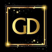 elegância simples letra inicial gd tipo logotipo sinal símbolo ícone, dentro da praça. um elemento de design de logotipo encantador. letras de ouro isoladas com fundo preto.