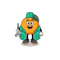 ilustração de mascote de frutas laranja como cirurgião vetor