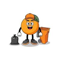 ilustração de desenho de fruta laranja como coletor de lixo vetor