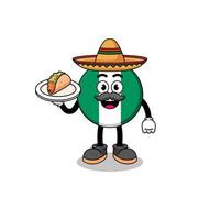 desenho de personagem da bandeira da nigéria como chef mexicano vetor