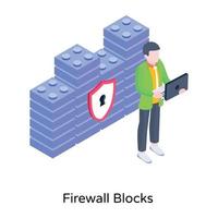 pegue este ícone isométrico de blocos de firewall vetor