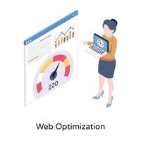 teste de velocidade do site, o ícone isométrico de otimização da web vetor