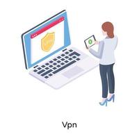 segurança do site, um ícone isométrico de vpn vetor