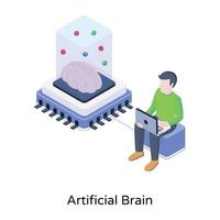 baixar ícone isométrico de cérebro artificial vetor