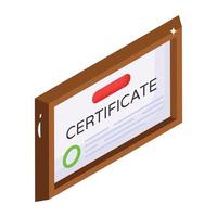 documento autorizado, ícone isométrico de certificado vetor