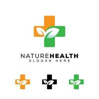 logotipo de saúde de natureza de cor moderna, modelo de vetor de logotipo de folha orgânica médica