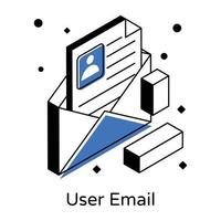 um ícone de e-mail do usuário em design isométrico vetor