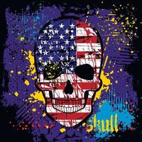 crânio com bandeira, camisetas de design vintage grunge vetor