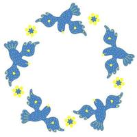 moldura redonda com pomba de pássaros azuis e girassol de flores amarelas. guardanapo nas cores amarelo e azul, da bandeira ucraniana. ilustração vetorial. padrão floral para decoração, design, impressão e guardanapos vetor