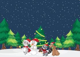 tema de natal com boneco de neve e animais vetor