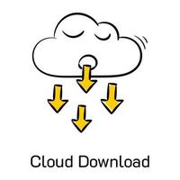 pronto para usar ícone desenhado à mão de download de nuvem vetor