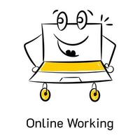 um ícone bonito desenhado à mão de trabalho online vetor