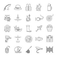 conjunto de ícones lineares de pesca. equipamento de pesca. símbolos de contorno de linha fina. ilustrações de contorno de vetor isolado