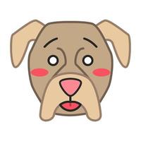 personagem de vetor kawaii bonito boxer. cão com focinho abafado. animal corado com a boca aberta. cachorrinho doméstico envergonhado. emoji engraçado, adesivo, emoticon. ilustração de cor de desenho animado isolada
