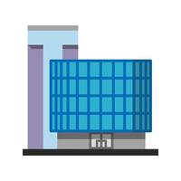 ícone de cor de sombra longa design plano de prédio de escritórios. casa de apartamento moderna. Centro de negócios. ilustração em vetor silhueta