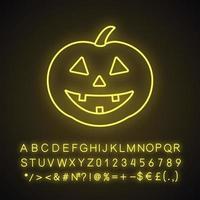 ícone de luz neon de abóbora de halloween. sinal brilhante com alfabeto, números e símbolos. ilustração vetorial isolada vetor
