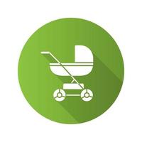 ícone de glifo de longa sombra de design plano de carrinho de bebê. carrinho, carrinho. ilustração em vetor silhueta