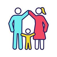 ícone de cor de proteção infantil. família. paternidade positiva. cuidados infantis. paternidade feliz. pai, mãe e filho. ilustração vetorial isolada vetor